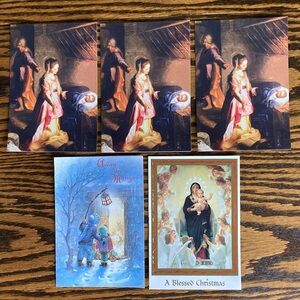 5 Unused Catholic Religious Madonna Child Nativity Christmas Cards Envelopes